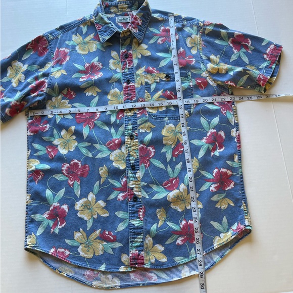 Vintage L.L. Bean Cool Weave Hawaiian Floral Print Short Sleeve Shirt M - Picture 9 of 12